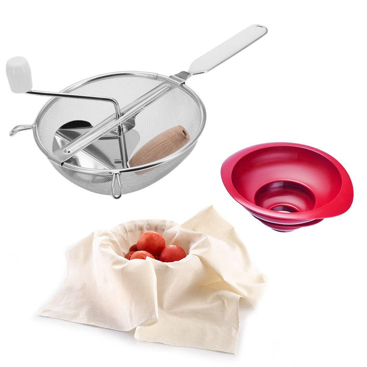 Westmark Set, 3tlg.: Passiersieb (Ø 20 cm) + Trichter-Set (2tlg.) + Seih-/Passiertuch, Rostfreier Ed