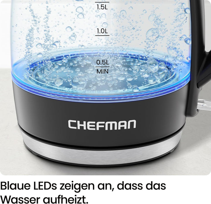 Chefman Elektrischer Wasserkocher, 1.8L 3000W, abnehmbarer Deckel, automatische Abschaltung, Trocken