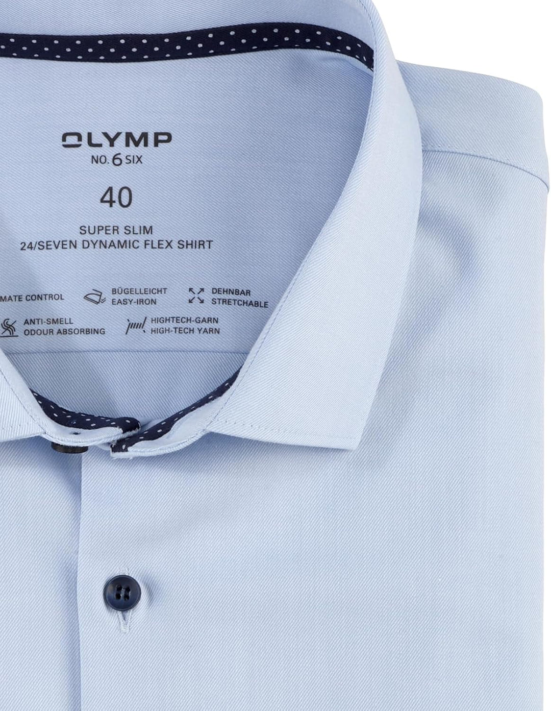 OLYMP Herren Oberhemd Langarm No.Six.24.Seven,Twill,super Slim,Modern Kent 40 Bleu 11, 40 Bleu 11