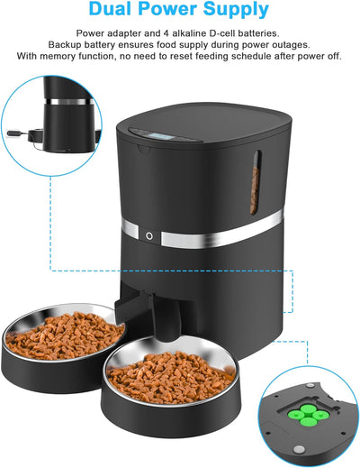 WellToBe Smart Futterautomat Katze & Hund, WiFi Automatischer Futterspender für 2 Katze, Pet Feeder