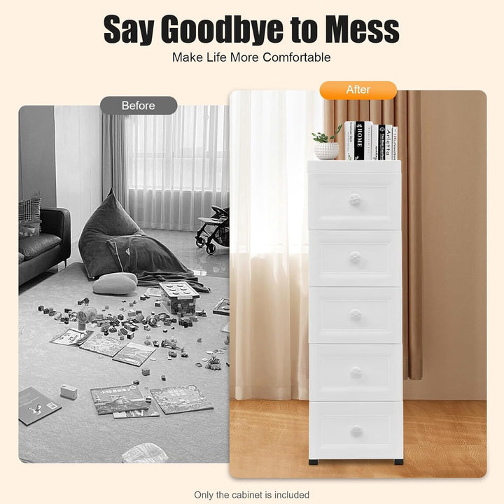 Schubladenschrank Kunststoff, 5-Schubladen-Schrank mit Rollen, 25 × 34 × 82cm Lebensmittelvorratssch