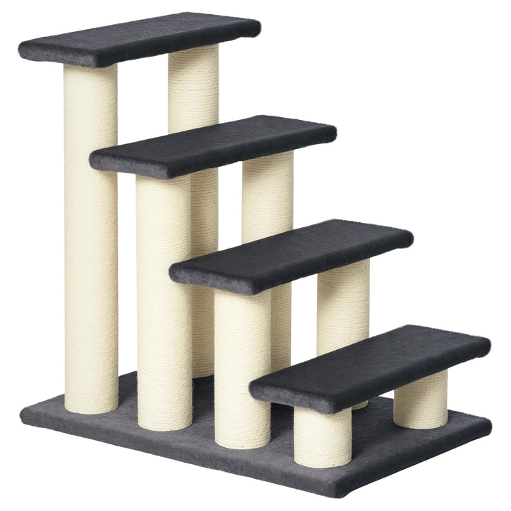 PawHut Tiertreppe Katzentreppe Hundetreppe 4 Stufen Treppe für Katze und Hunde Plüsch Grau 60 x 42 x