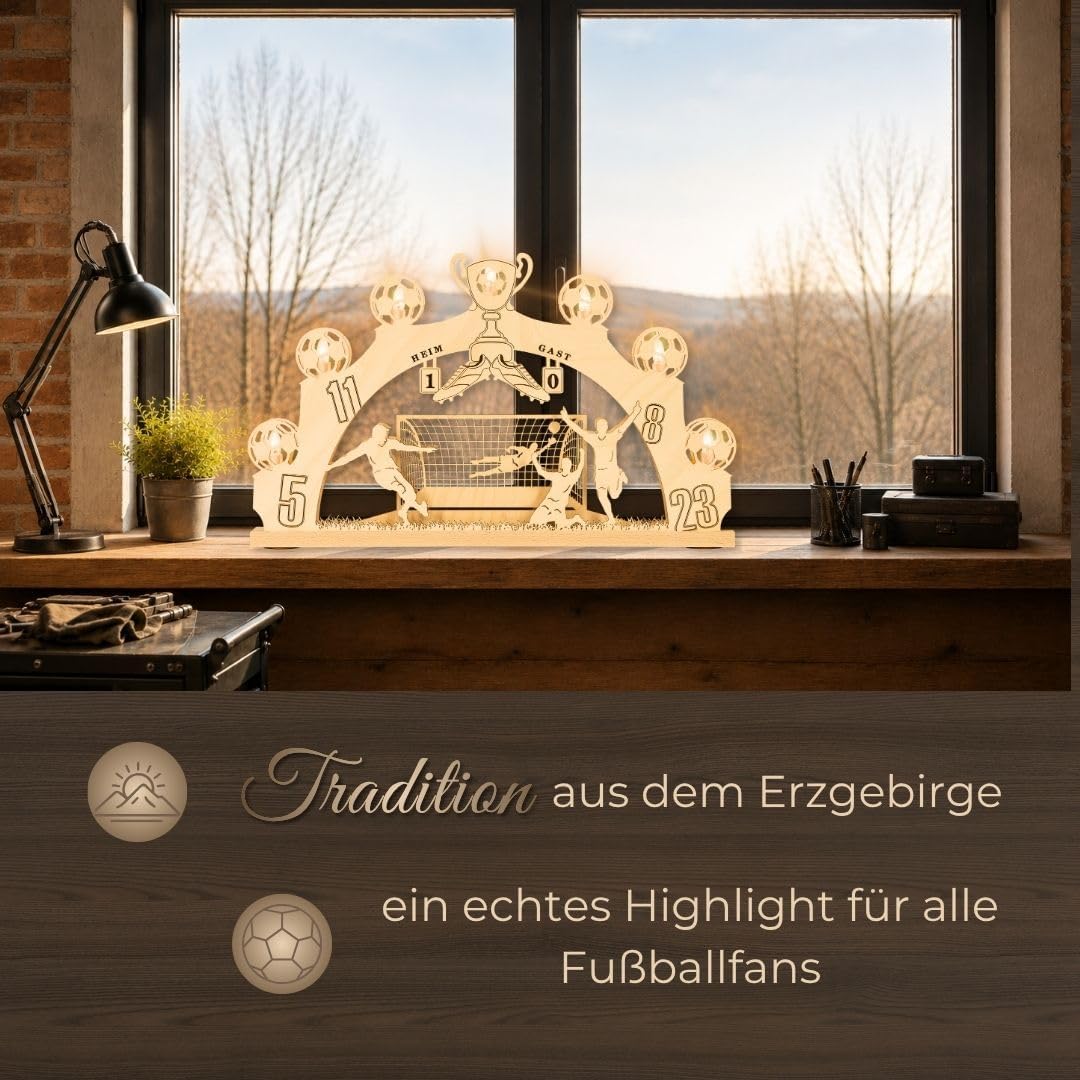 weigla - Schwibbogen original Erzgebirge 7 flg. Fussball - Lichterbogen Weihnachten - 7 x 34 V, 3 W,