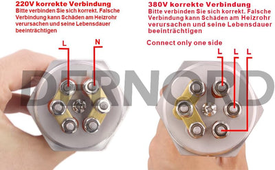 DERNORD 220V/380V 2000W 1.5 Inch Heizelement 3U Förmiger Warmwasserbereiter BSP Kupfer Flansch 220/3