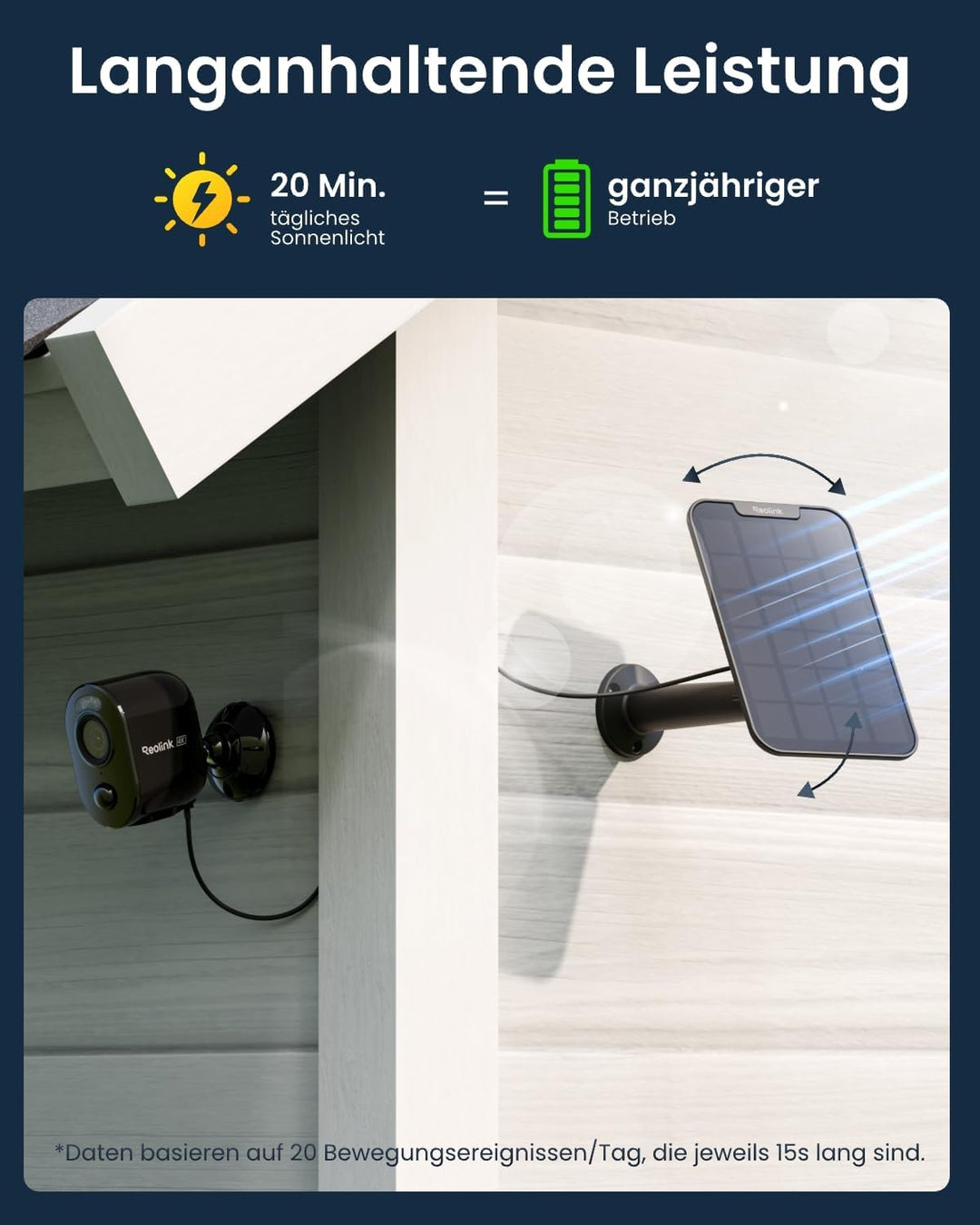 Reolink Solar Überwachungskamera Aussen Akku WLAN, 2K 4MP Farbnachtsicht, Personen/Fahrzeugerkennung