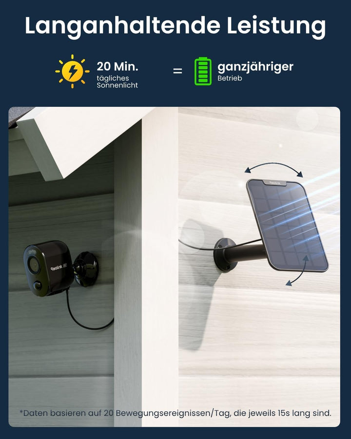 Reolink Solar Überwachungskamera Aussen Akku WLAN, 2K 4MP Farbnachtsicht, Personen/Fahrzeugerkennung