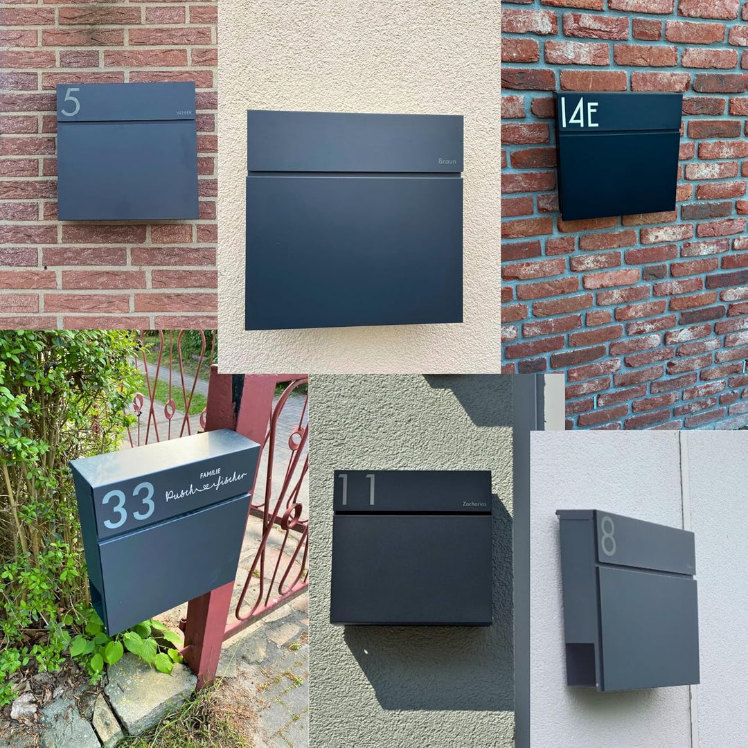 Radius® Designer Briefkasten Edelstahl - Hausnummer & Briefkasten Namensschild personalisiert mit La