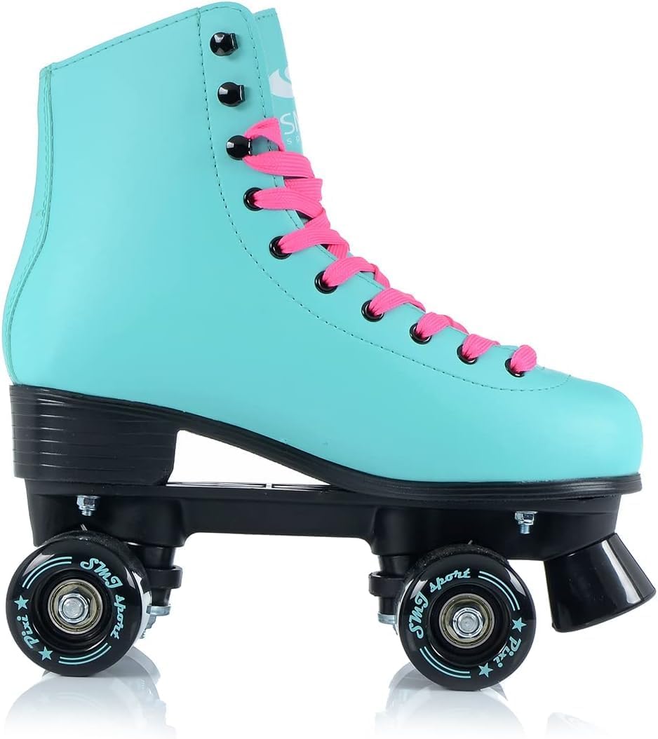 SMJ sport Damen Klassische Retro Rollschuhe | ABEC7 Kugellager | Mint Rosa Mädchen Classic Roller Sk