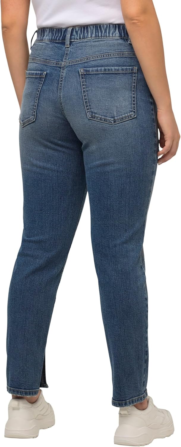 Ulla Popken Damen Boyfriend, Destroy-Effekte, Weites Bein, Stretch Jeans 46 Grosse Grössen Blue Deni