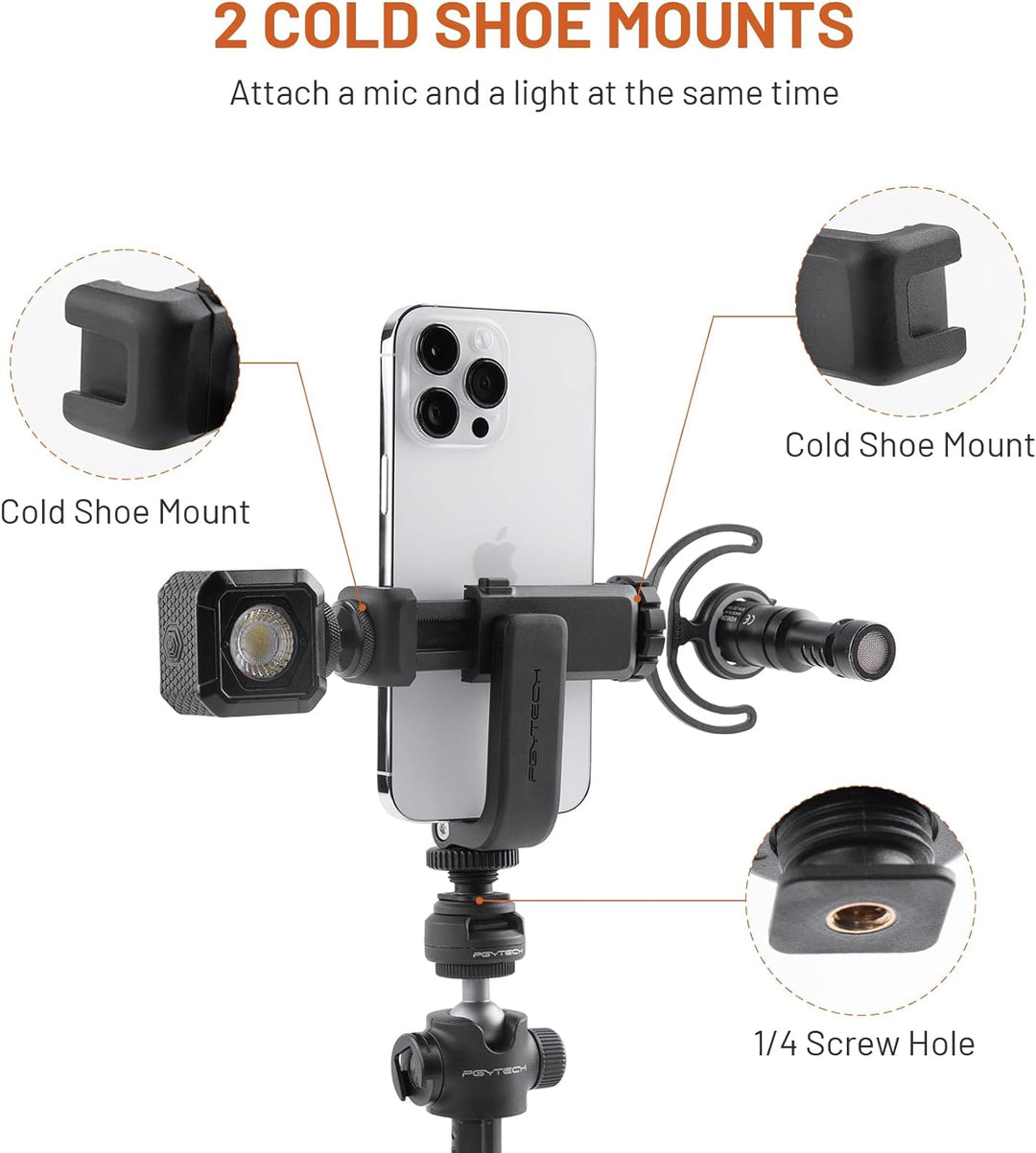 PGYTECH Cold Shoe Handyhalterung kompatibel mit iPhone/Samsung und Anderen Smartphones Phone Holder,