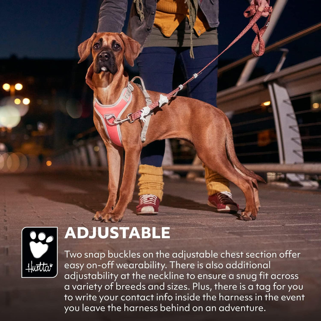 Hurtta Venture No-Pull Geschirr für Hunde, reflektierend, verstellbar, wasserdicht, Coral Pink 60-80
