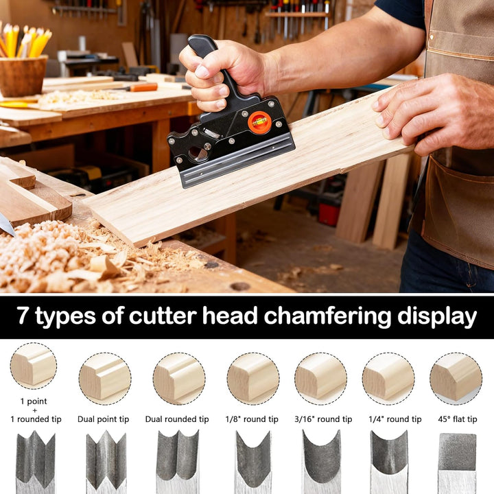 Hobel Holz, Handhobel Kantenhobel mit Rückwand und 7 Schneidköpfen Hobel mit Fase Abgerundete Ecken