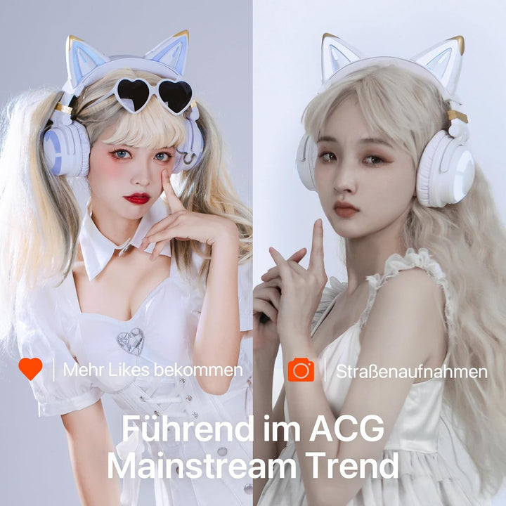 YOWU RGB Cat Ear Kopfhörer 3G Wireless 5.0 Faltbares Gaming-Headset mit 7.1 Surround Sound, integrie