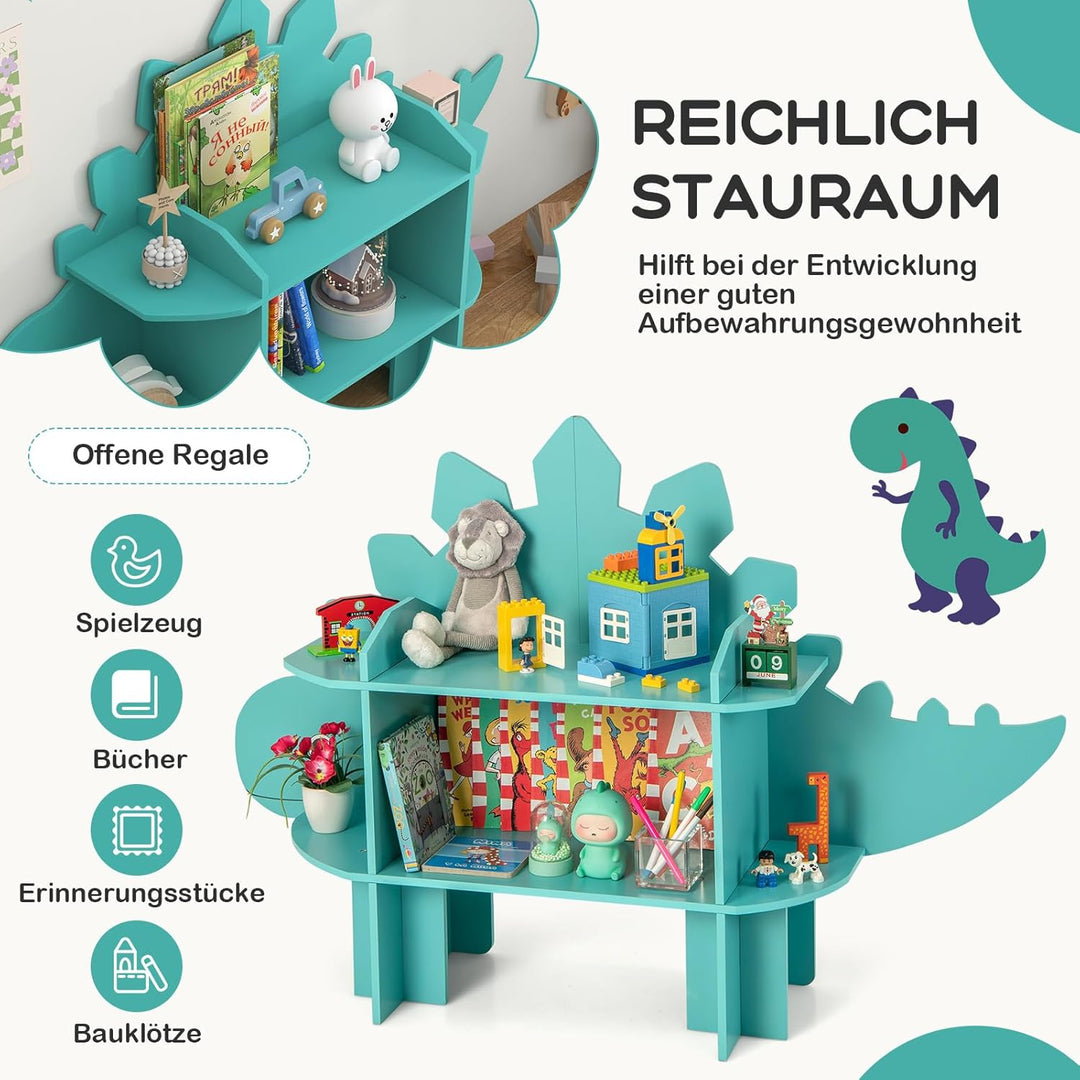 COSTWAY Kinderregal 2 Ebenen, Spielzeugregal Holz mit offenen Regalen, Niedliches Bücherregal Kinder