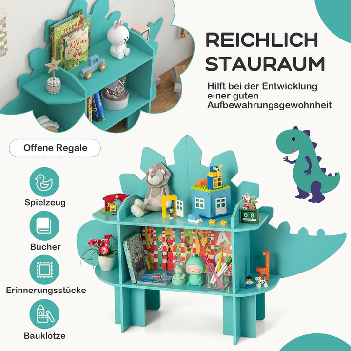 COSTWAY Kinderregal 2 Ebenen, Spielzeugregal Holz mit offenen Regalen, Niedliches Bücherregal Kinder