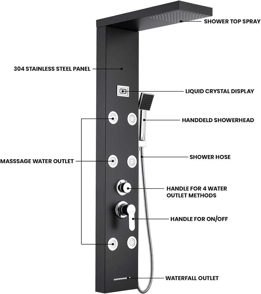 Auralum Duschpaneel Schwarz mit Armatur 4 Wasserausgabemodi, Duschsystem aus Rostfreiem Edelstahl mi