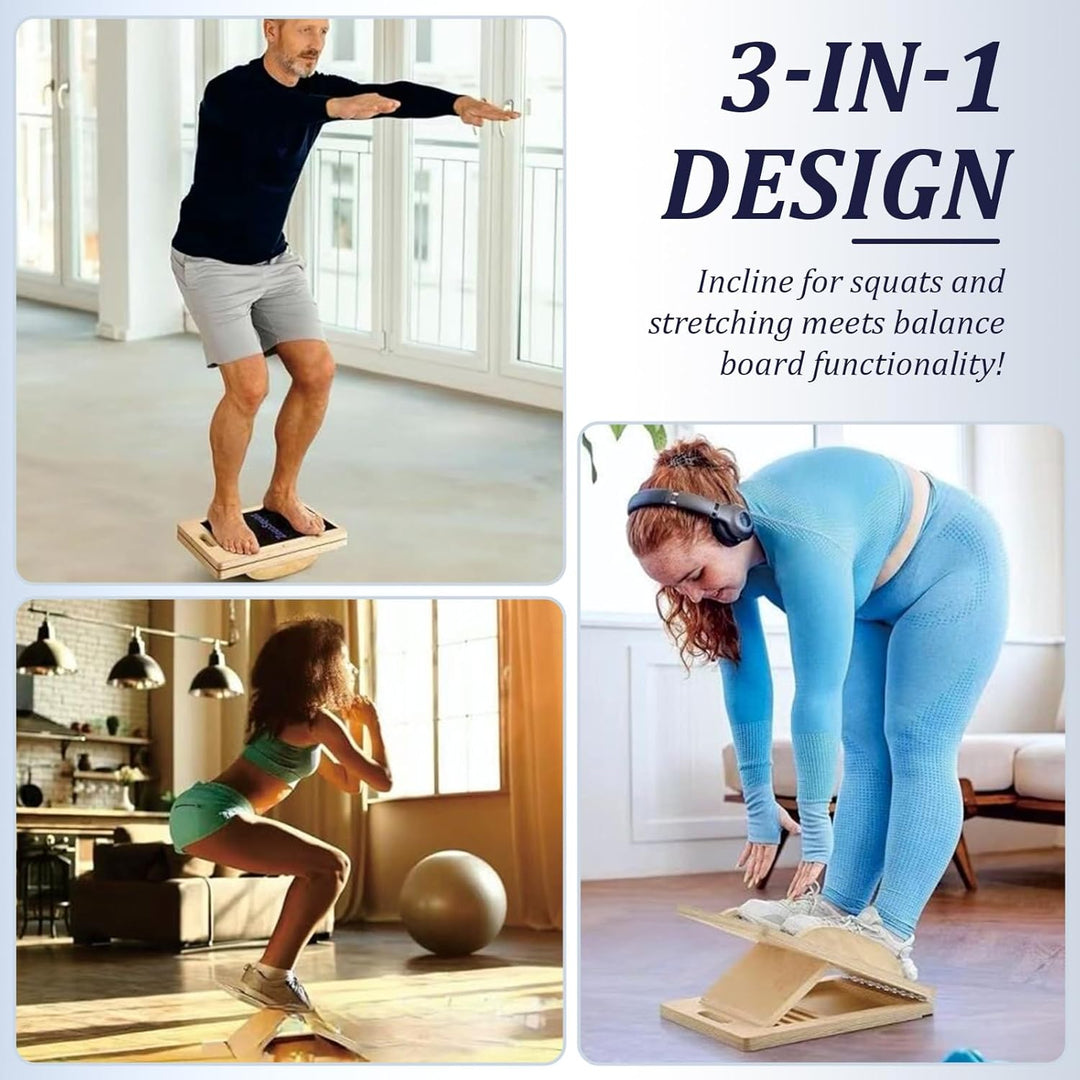 2-in-1 Wadendehner Schrägbrett & Balance Board aus Holz, Verstellbares Neigungsbrett Gleichgewichtsb