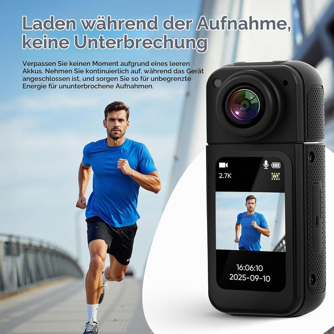 WiFi Action Cam 2.7K 1080P, 180° Drehbares 1,47-Zoll Display &amp; APP-Steuerung, Sportkamera, Motorrad