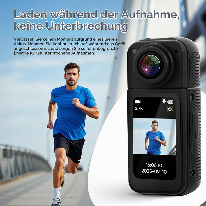 WiFi Action Cam 2.7K 1080P, 180° Drehbares 1,47-Zoll Display &amp; APP-Steuerung, Sportkamera, Motorrad