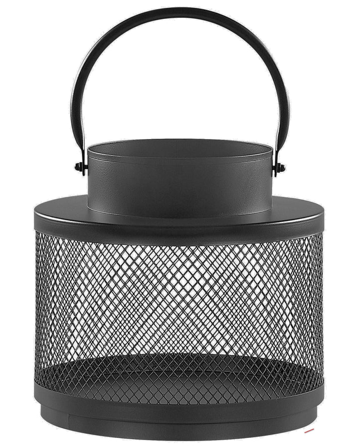 Moderne Laterne schwarz aus Metall 24 cm Metallgitter und Henkel rund Yamdena