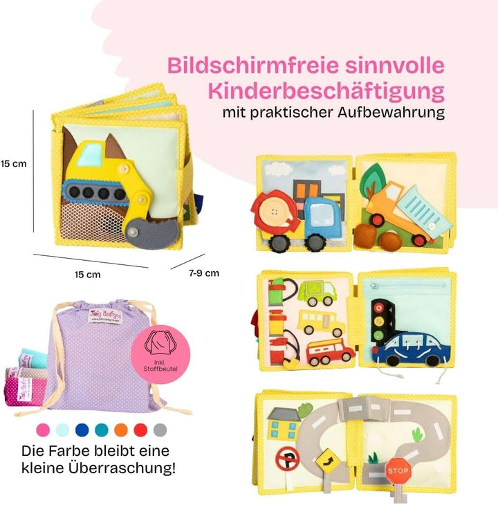 Jolly Designs Mini Quiet Book Mein erster Bagger – Montessori Spielzeug ab 18 Monaten – Busy Book &