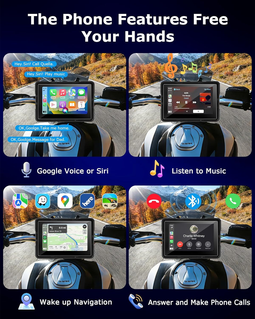 Jansite Motorrad Carplay Bildschirm Android Auto mit TPMS Reifendruckkontrollsystem, Motorrad Navi m