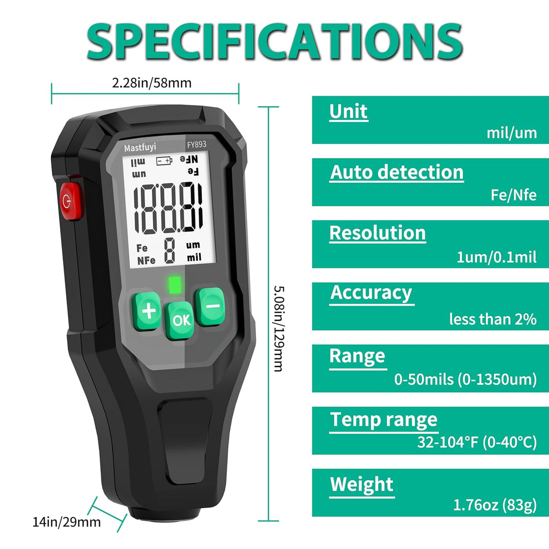 Lackschichtdickenmessgerät, Lackdickenmessgerät, Digital Car Coating Depth Gauge Tester mit Resol 0.