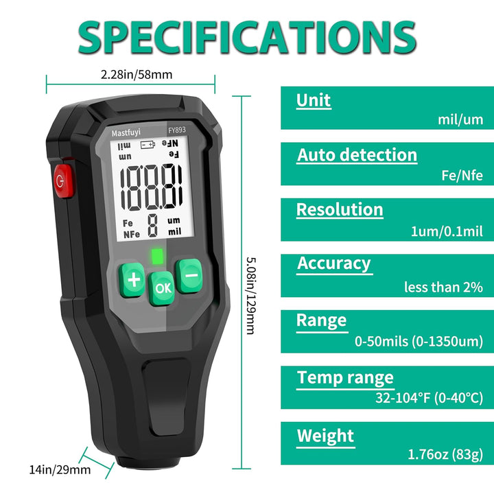 Lackschichtdickenmessgerät, Lackdickenmessgerät, Digital Car Coating Depth Gauge Tester mit Resol 0.
