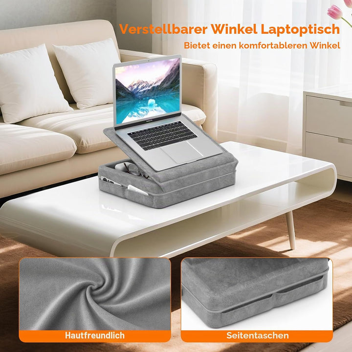 KDD Laptopkissen Schoss mit Aufbewahrung, Laptop Tisch für Bett/Sofa/Couch, Verstellbarer Laptop Unt