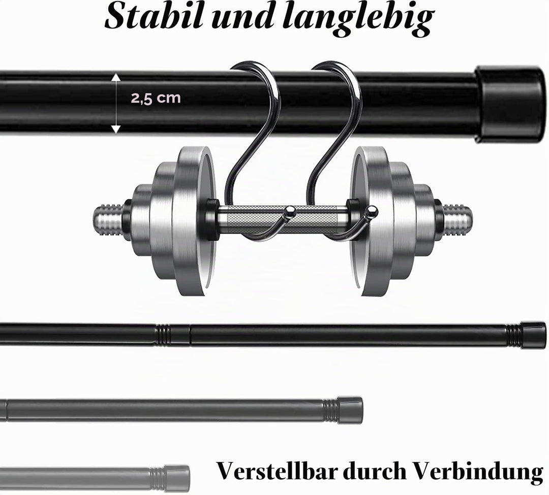 Gardinenstange, 76 – 116 cm, ausziehbar, mit Knöpfen, Kappe mit Halterungen, Gardinenstange, Beschlä