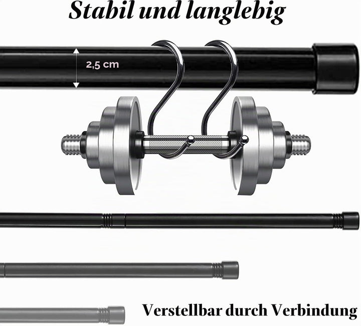 Gardinenstange, 76 – 116 cm, ausziehbar, mit Knöpfen, Kappe mit Halterungen, Gardinenstange, Beschlä