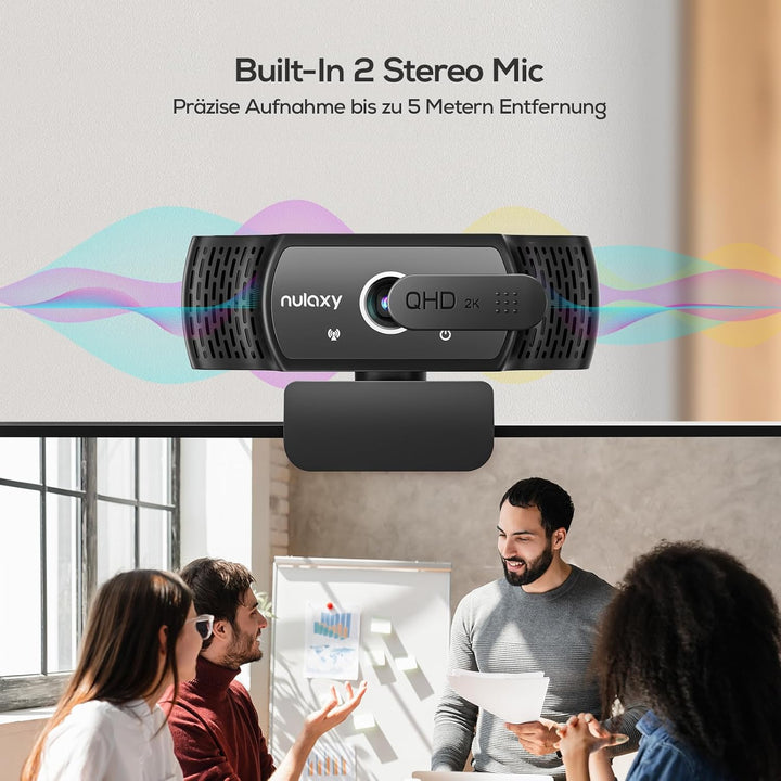 Nulaxy QHD 2K Webcam mit Automatische Lichtkorrektur, PC Camera mit 2 Rauschunterdrückungs Mikrofone