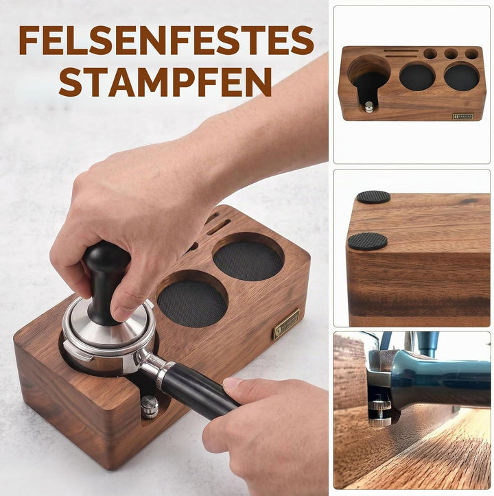 Espresso Tamperstation 58mm Tamperstation mit Abklopfbehälter Holz | Coffee Tamping Station 5 Steckp
