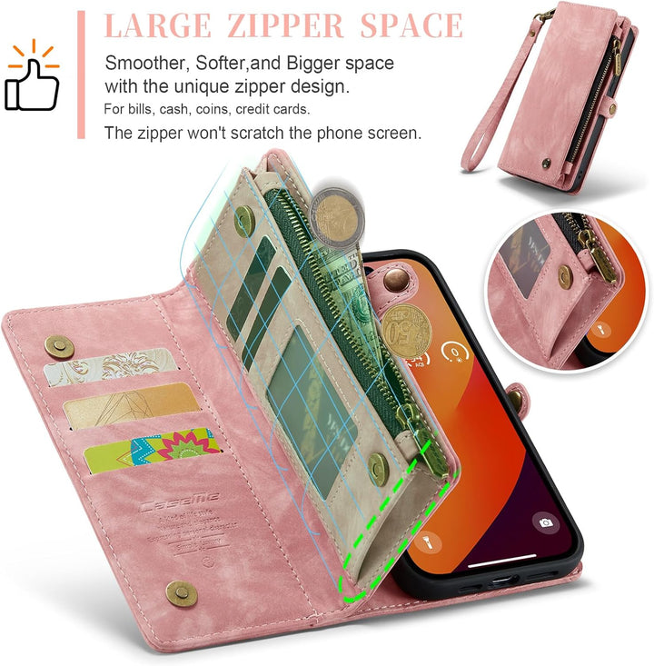 UFinetech für iPhone 15 Pro Max Hülle, Flip Leder TPU Stossfeste Kartenfach Tasche Handyhülle für iP