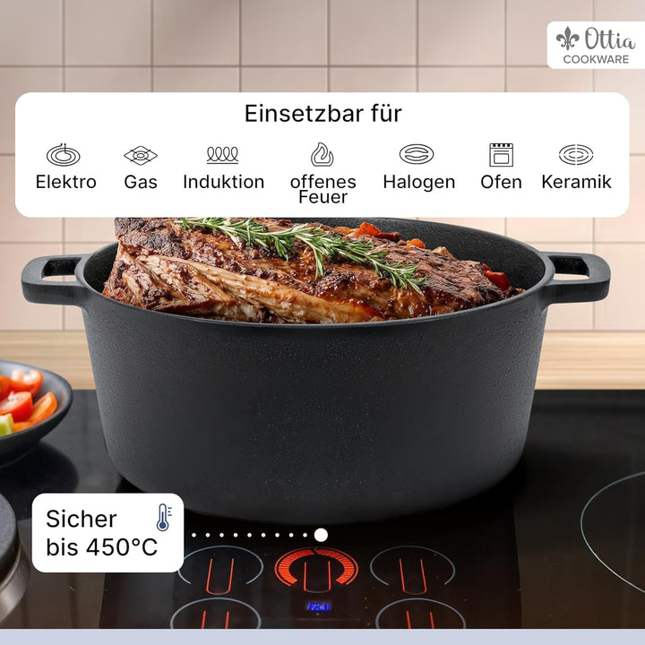 Ottia reiner Gusseisen Topf, zum Brot Backen, Brottopf, Brotbacktopf, Schmortopf, Brotbackform mit D
