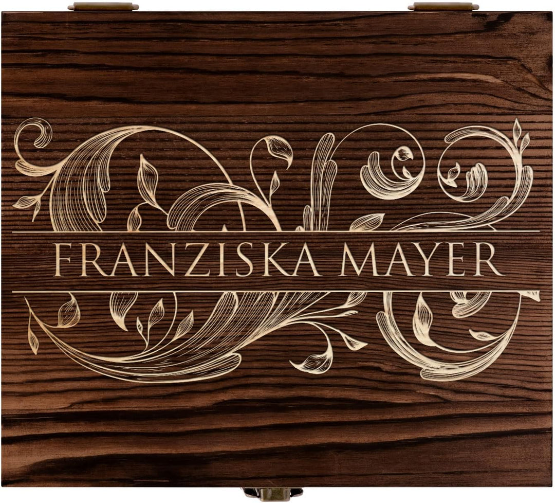 Maverton Whisky Steine Set - in Holzbox mit Gravur - 8 Eiswürfel & 2 Whisky Gläser - wiederverwendba