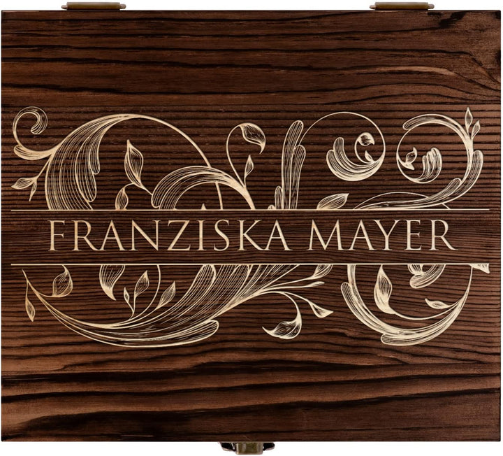 Maverton Whisky Steine Set - in Holzbox mit Gravur - 8 Eiswürfel & 2 Whisky Gläser - wiederverwendba