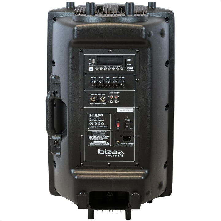 Ibiza - SLK15A-BT - 15"/38cm, 800W Plug & Play Aktivlautsprecher mit integriertem Verstärker - Bluet