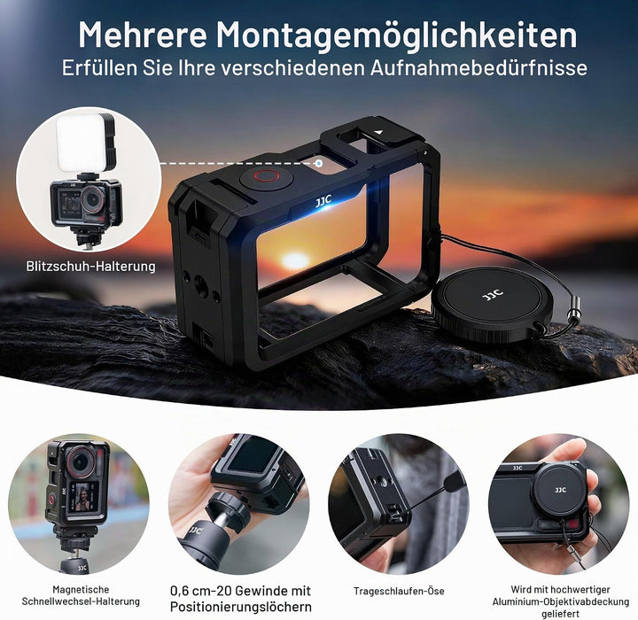 JJC Osmo Action 5 Pro 4 3 Käfig Metall,Aluminium Schutzrahmen mit Objektivdeckel für DJI Osmo Action