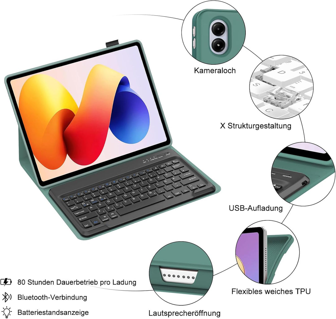 Hülle Mit Tastatur Für Xiaomi Redmi Pad 2 Pro 12.1 Zoll/Redmi Pad Pro 12.1” 2024, Hülle Tastatur, Bl