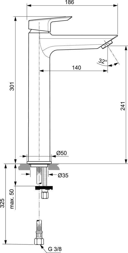 Ideal Standard a6552aa Waschtischarmatur hoch ohne Ablaufgarnitur
