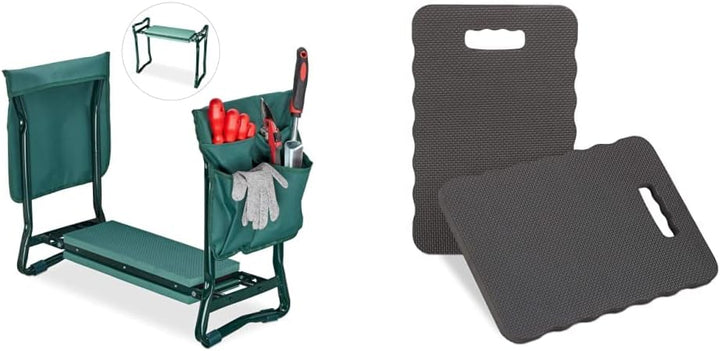 Relaxdays, grün Kniebank, weiches Kniekissen, 2 Taschen, klappbar, Kniehilfe Gartenarbeit, bis 150 k