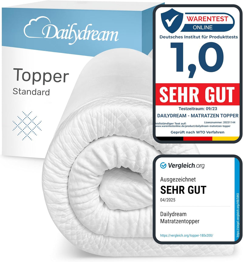 Dailydream viscoelastischer Matratzentopper „Deluxe“ mit Memory Foam Effekt, 80x200x5cm 5cm hoch