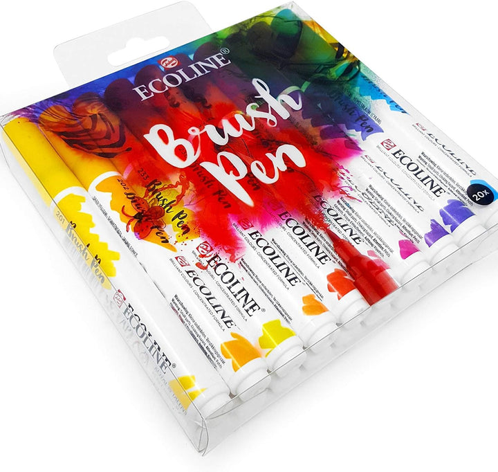 Royal Talens Ecoline Liquid Watercolour Drawing Painting Brush Pens - Set of 20 in Plastic Wallet
