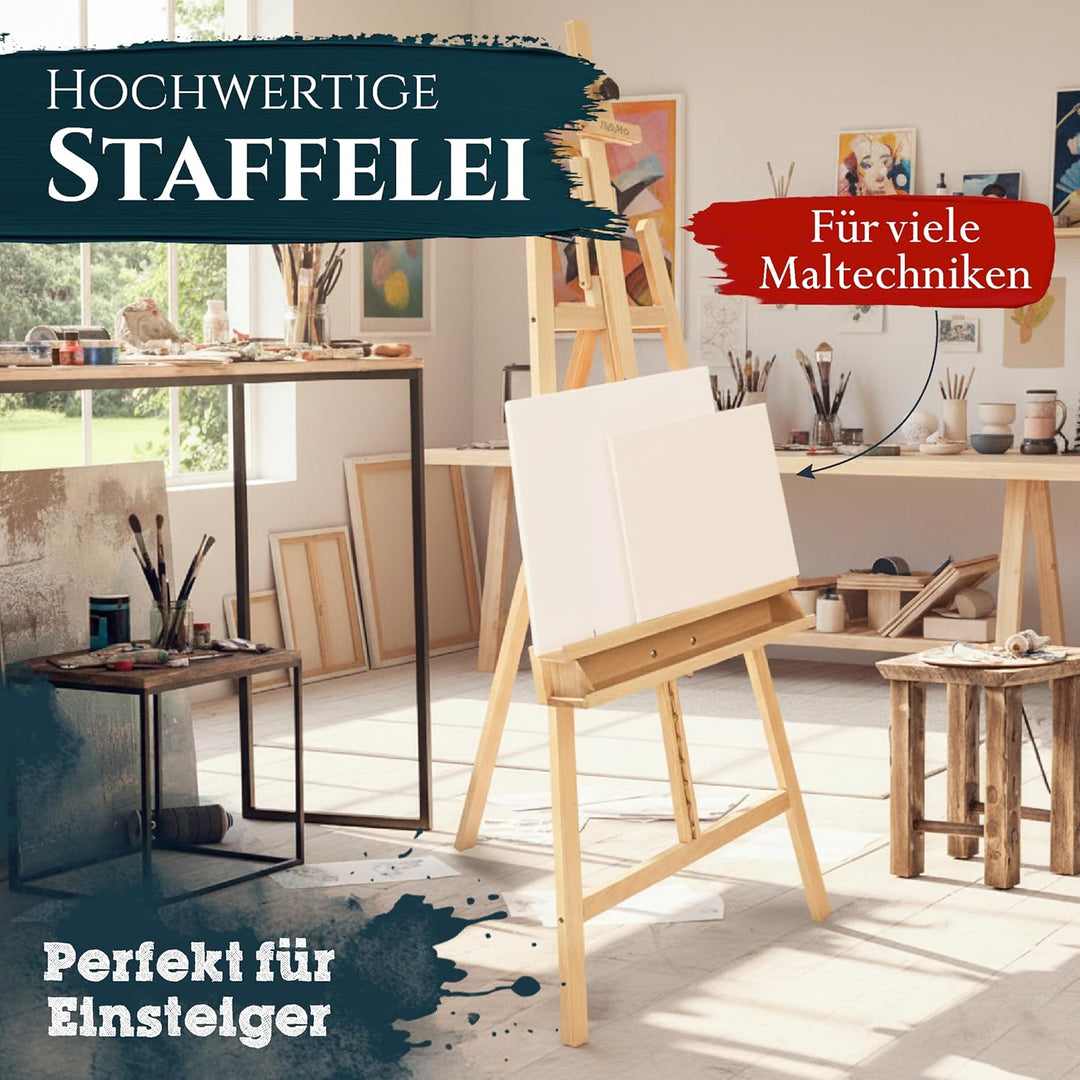 Artina Atelierstaffelei 66x225 cm Barcelona - flexibel verstellbare Dreibein Staffelei aus Buchenhol