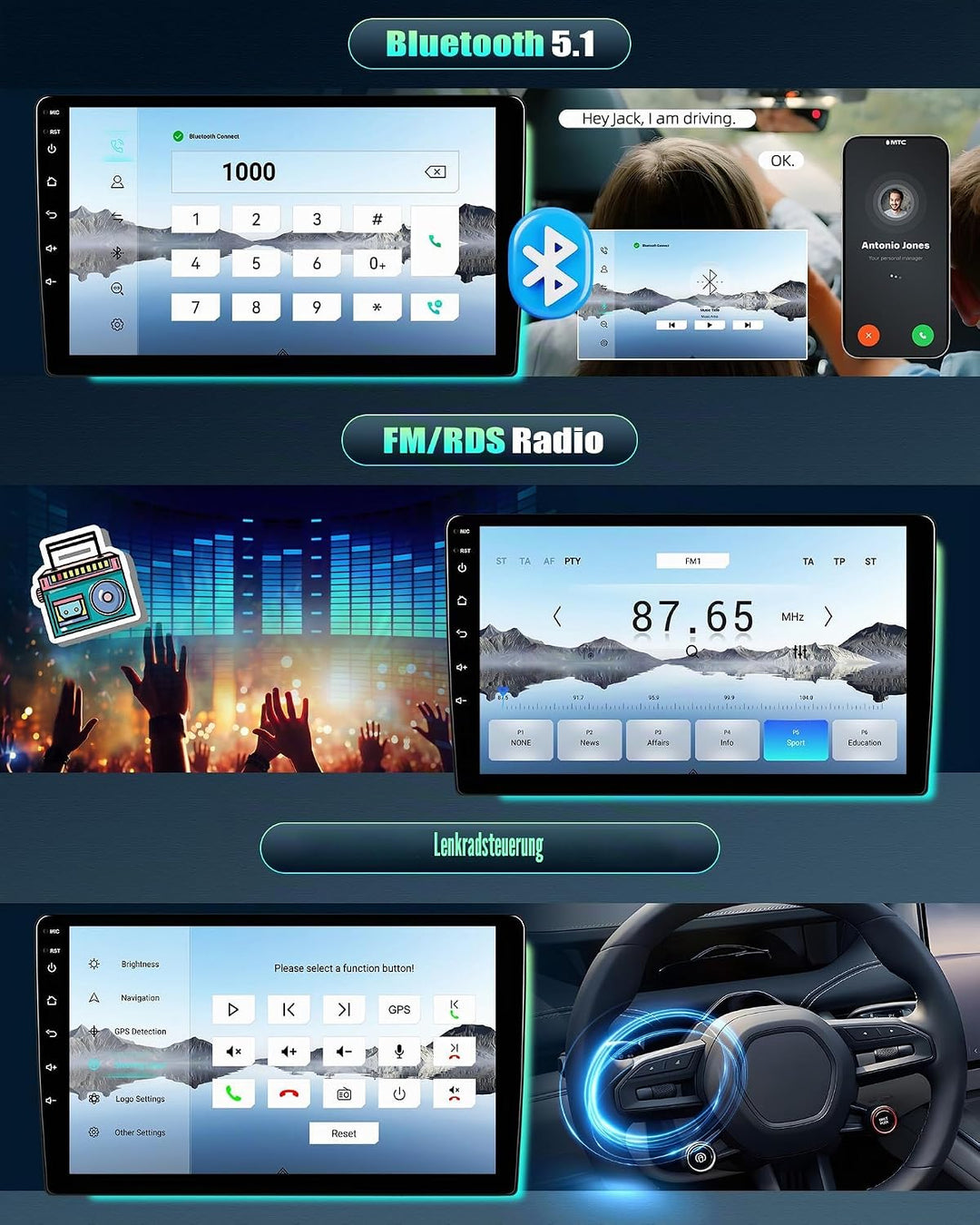 CAMECHO 8-Kern Android 15 Qualcomm 4+64G Autoradio für Ford Fiesta Focus Transit Connect Kuga Mondeo