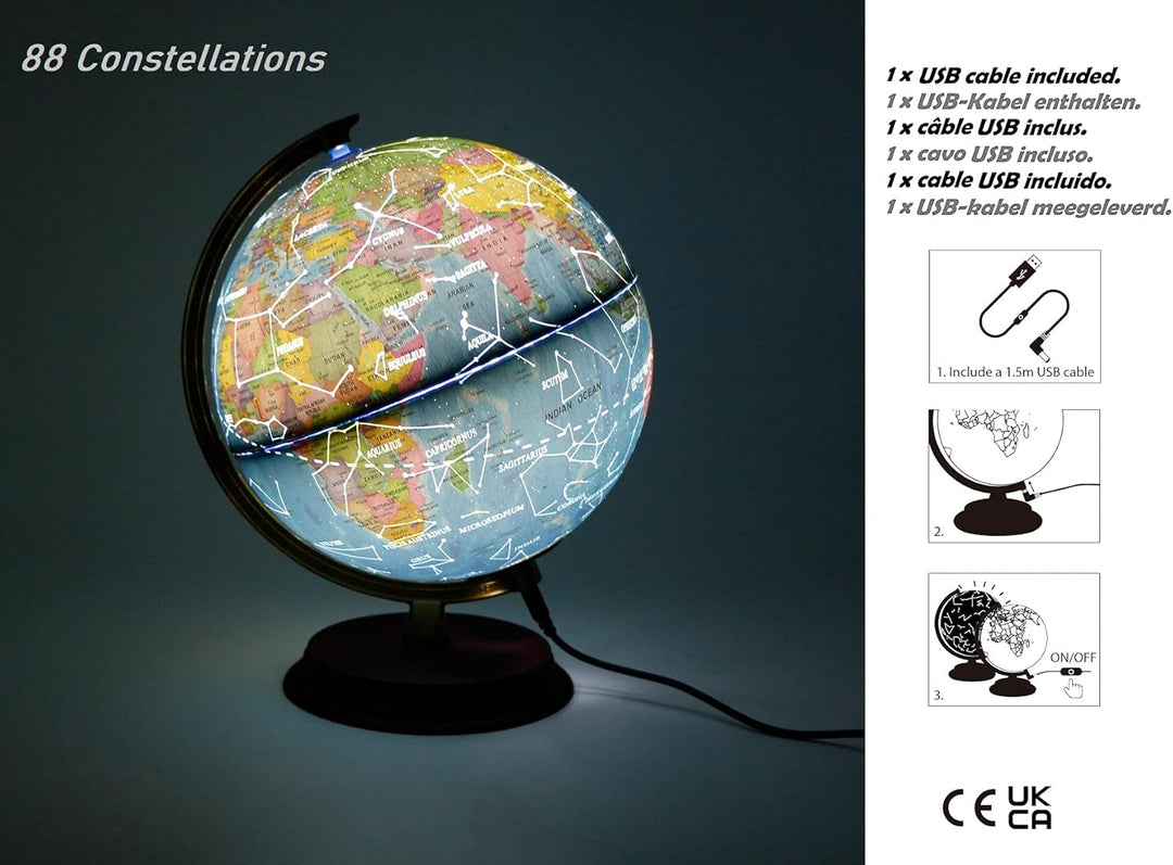 EXERZ 20cm Leuchtglobus Holzsockel - Karte auf Deutsch - Schülerglobus - Politische Karte (Tageszeit