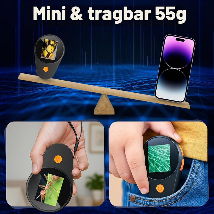 Kinder Handy Mikroskop Digital mit Bildungsgeschenk: 500x Taschenmikroskop, 2,0" IPS-Bildschirm, 200