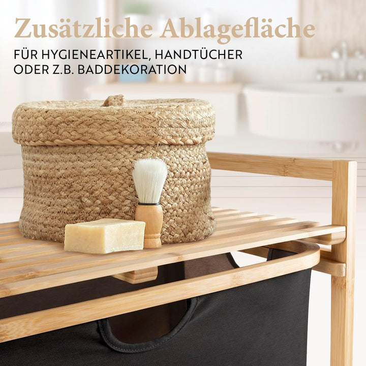 HENNEZ Badezimmerregal 2 Fächer | Bambusregal mit Ablage und 2 Körben | Badregal mit Schubladenboxen