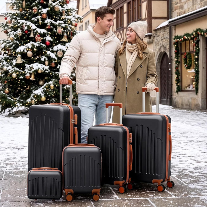 LALAHO Kofferset 5 teilig mit Kosmetikkoffer, Hartschalen Koffer Set aus ABS, Reisekoffer Set, Gepäc
